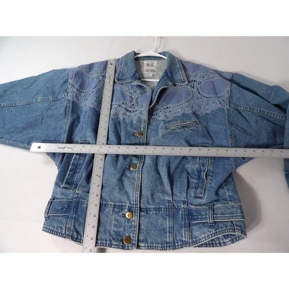 Vtg 90s Together Jean Jacket Sz Large Denim Eyelet Crochet Buttons READ - Picture 10 of 16